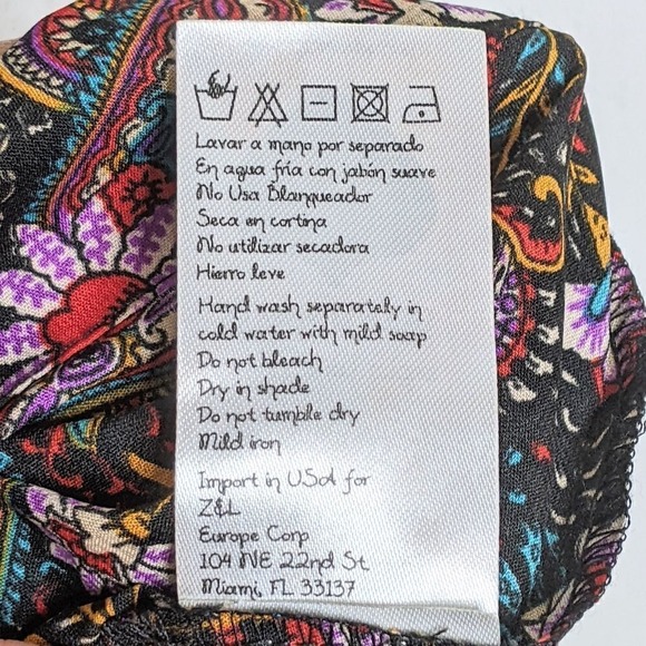 Z & L Elastic Tie Waist Straight Leg Paisley Floral Print Pants Black Red Gold M - Picture 12 of 12